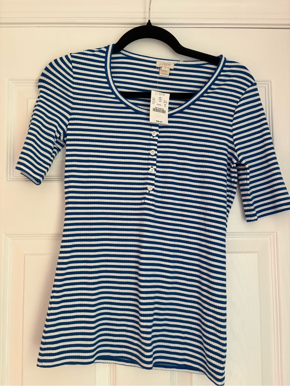 J. Crew Blue & White Striped Short-Sleeve Henley Tee